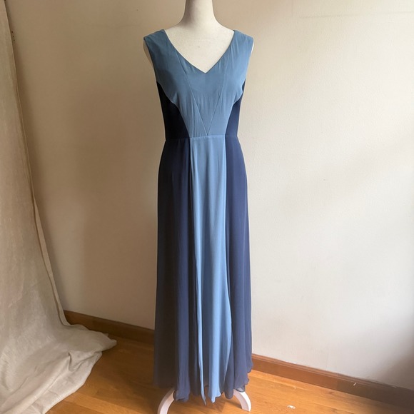 Reiss Dresses & Skirts - Reiss Colorblock Chiffon Maxi Dress Crisscross Back Blue Size 6 Excellent